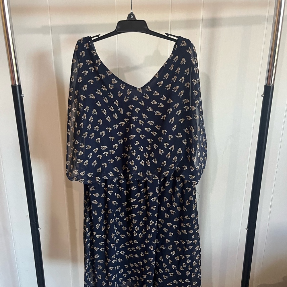 French Navy Dress with Cream Floral Print